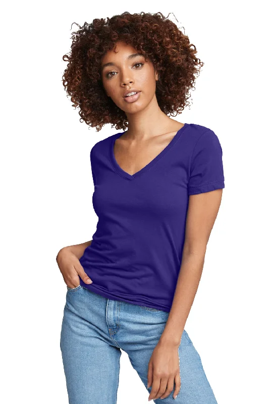 casual white T-shirts -Next Level Womens Ideal Jersey Short Sleeve V-Neck T-Shirt - Purple Rush