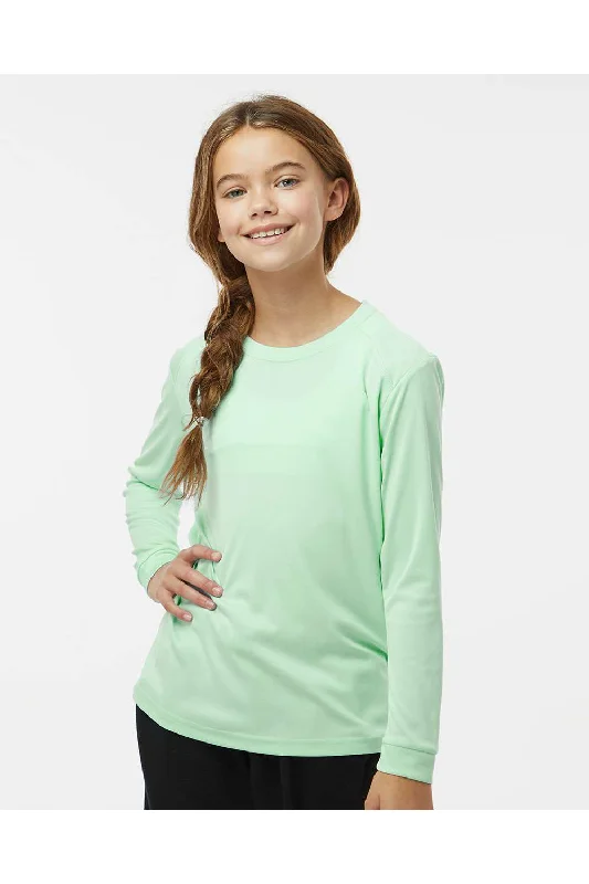 minimalist beige T-shirts -Paragon Youth Islander Performance Moisture Wicking Long Sleeve Crewneck T-Shirt - Mint Green