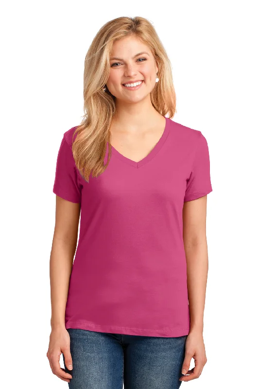 athletic pink T-shirts -Port & Company Womens Core Short Sleeve V-Neck T-Shirt - Sangria Pink