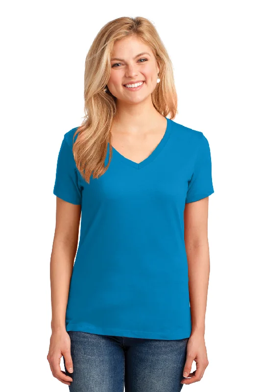 soft-touch beige T-shirts -Port & Company Womens Core Short Sleeve V-Neck T-Shirt - Sapphire Blue