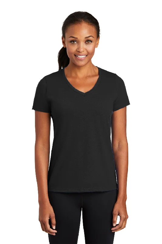 breathable black T-shirts -Port & Company Womens Dry Zone Performance Moisture Wicking Short Sleeve V-Neck T-Shirt - Jet Black