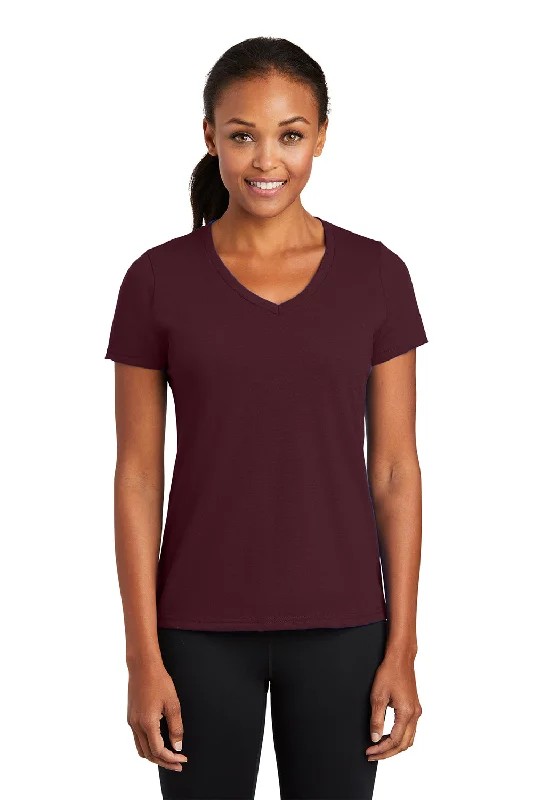 winter red T-shirts -Port & Company Womens Dry Zone Performance Moisture Wicking Short Sleeve V-Neck T-Shirt - Athletic Maroon