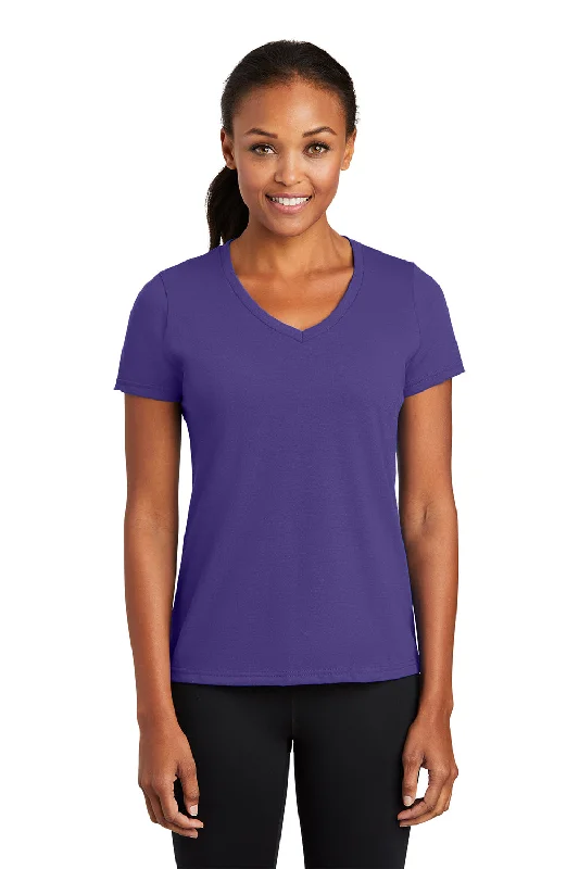 oversized beige T-shirts -Port & Company Womens Dry Zone Performance Moisture Wicking Short Sleeve V-Neck T-Shirt - Purple