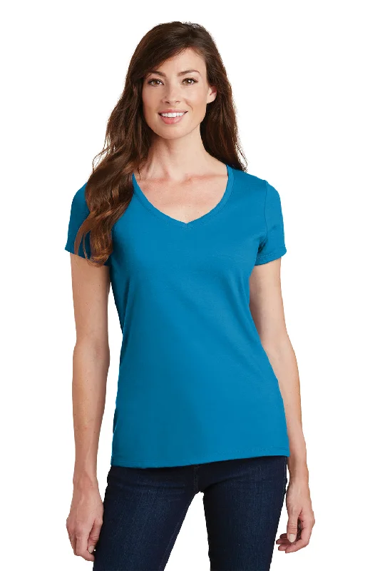 polyester white T-shirts -Port & Company Womens Fan Favorite Short Sleeve V-Neck T-Shirt - Sapphire Blue