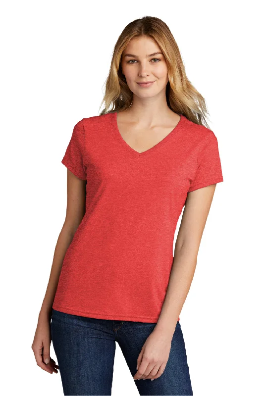 short-sleeve pink T-shirts -Port & Company Womens Short Sleeve V-Neck T-Shirt - Heather Bright Red