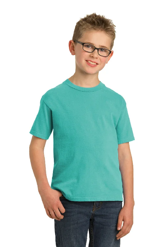 party beige T-shirts -Port & Company Youth Beach Wash Short Sleeve Crewneck T-Shirt - Peacock Green