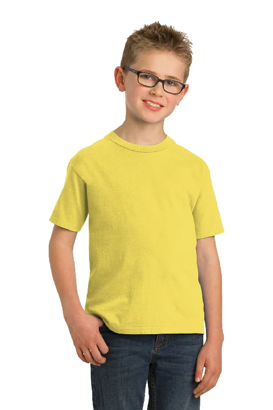 kids red T-shirts -Port & Company Youth Beach Wash Short Sleeve Crewneck T-Shirt - Popcorn Yellow