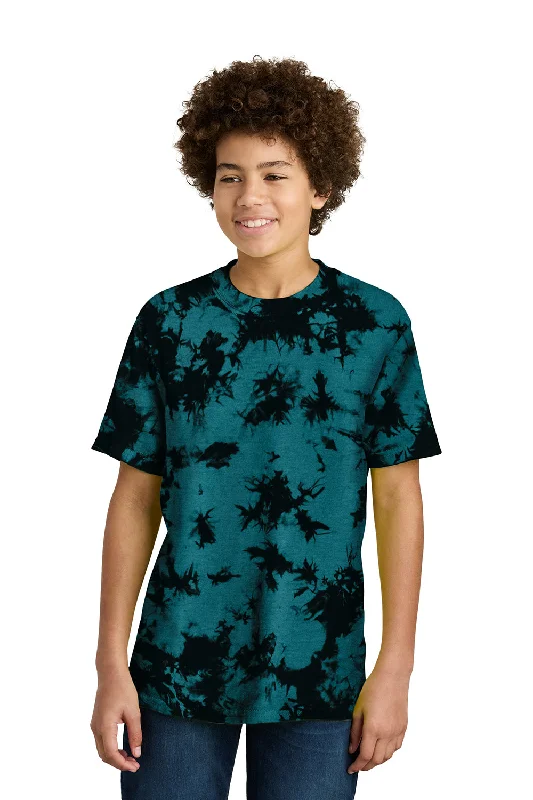 organic white T-shirts -Port & Company Youth Crystal Tie-Dye Short Sleeve Crewneck T-Shirt - Black/Teal