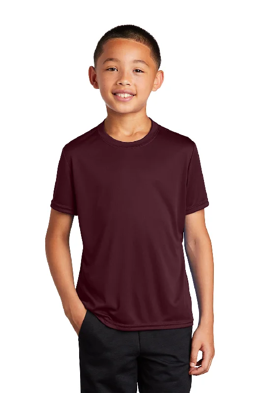 stylish beige T-shirts -Port & Company Youth Dry Zone Performance Moisture Wicking Short Sleeve Crewneck T-Shirt - Athletic Maroon