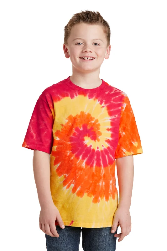 cotton blue T-shirts -Port & Company Youth Tie-Dye Short Sleeve Crewneck T-Shirt - Blaze Rainbow