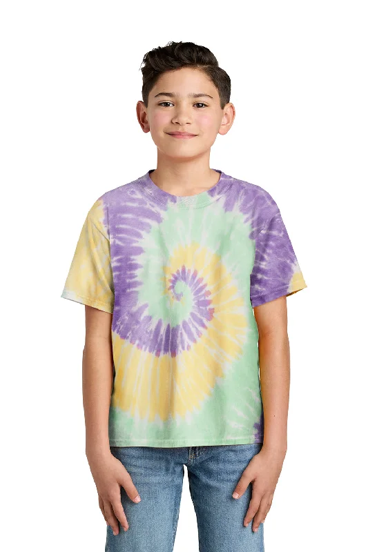 polyester indigo T-shirts -Port & Company Youth Tie-Dye Short Sleeve Crewneck T-Shirt - Mint Rainbow