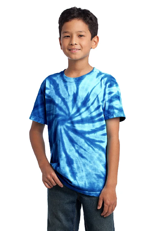 minimalist grey T-shirts -Port & Company Youth Tie-Dye Short Sleeve Crewneck T-Shirt - Royal Blue