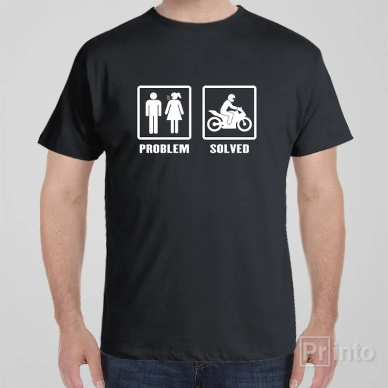 crew-neck black T-shirts -Problem - Solved (Motorbike) - T-shirt