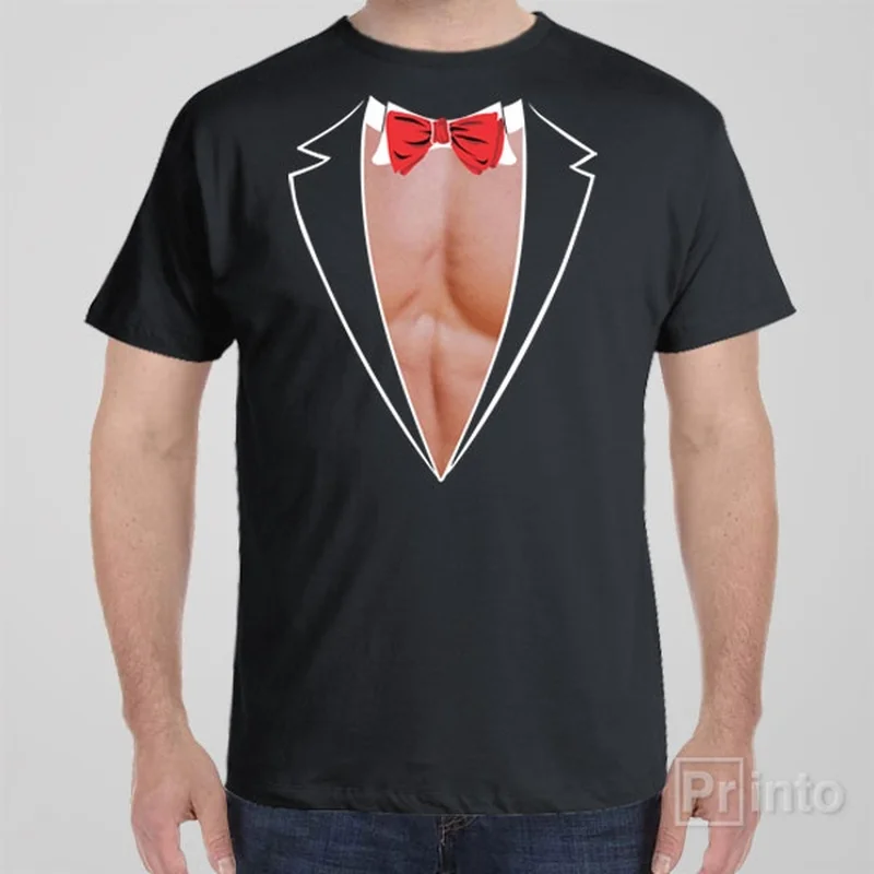 bold maroon T-shirts -Sexy tuxedo T-shirt