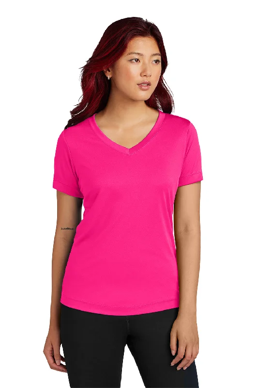 bright white T-shirts -Sport-Tek Womens Competitor Moisture Wicking Short Sleeve V-Neck T-Shirt - Raspberry Pink