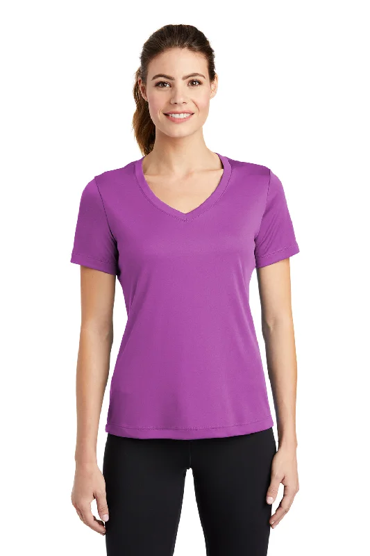 minimalist black T-shirts -Sport-Tek Womens Competitor Moisture Wicking Short Sleeve V-Neck T-Shirt - Pink Orchid - Closeout