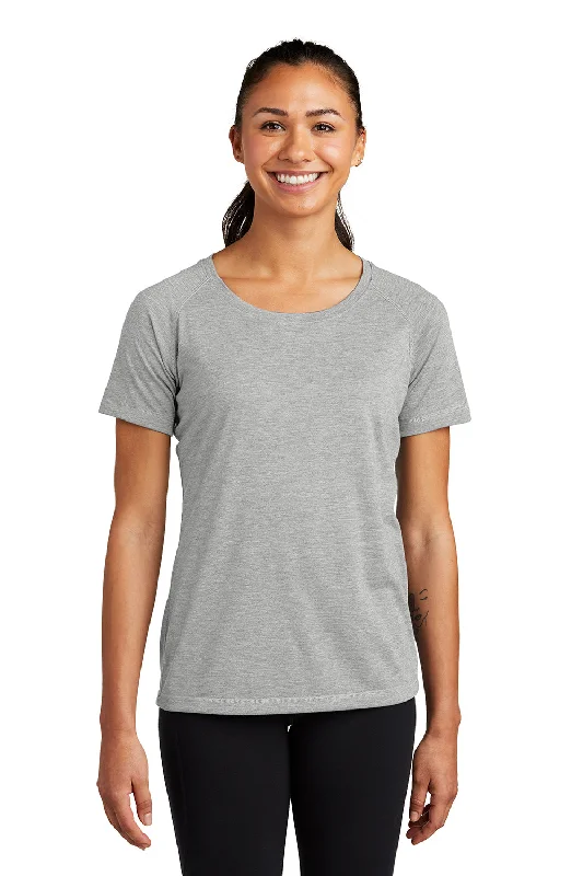 polyester purple T-shirts -Sport-Tek Womens Moisture Wicking Short Sleeve Scoop Neck T-Shirt - Heather Light Grey