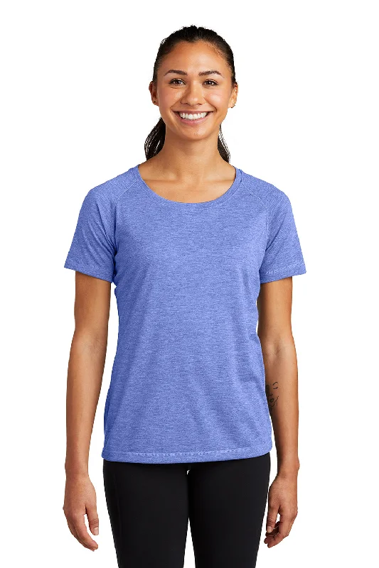 striped beige T-shirts -Sport-Tek Womens Moisture Wicking Short Sleeve Scoop Neck T-Shirt - Heather True Royal Blue