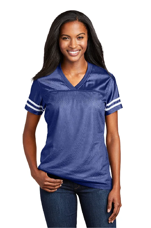 soft-touch yellow T-shirts -Sport-Tek Womens Short Sleeve V-Neck T-Shirt - True Royal Blue/White