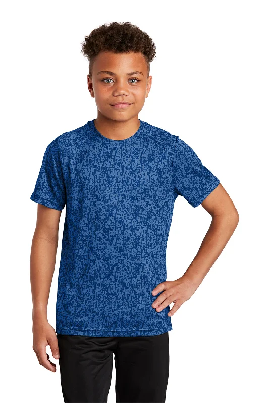 slim-fit red T-shirts -Sport-Tek Youth Digi Camo Moisture Wicking Short Sleeve Crewneck T-Shirt - True Royal Blue