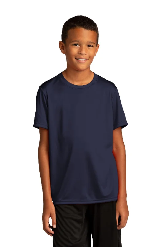 high-neck purple T-shirts -Sport-Tek Youth Re-Compete Moisture Wicking Short Sleeve Crewneck T-Shirt - True Navy Blue