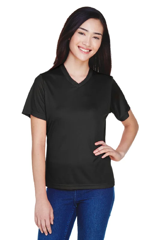 breathable maroon T-shirts -Team 365 Womens Zone Performance Moisture Wicking Short Sleeve V-Neck T-Shirt - Black