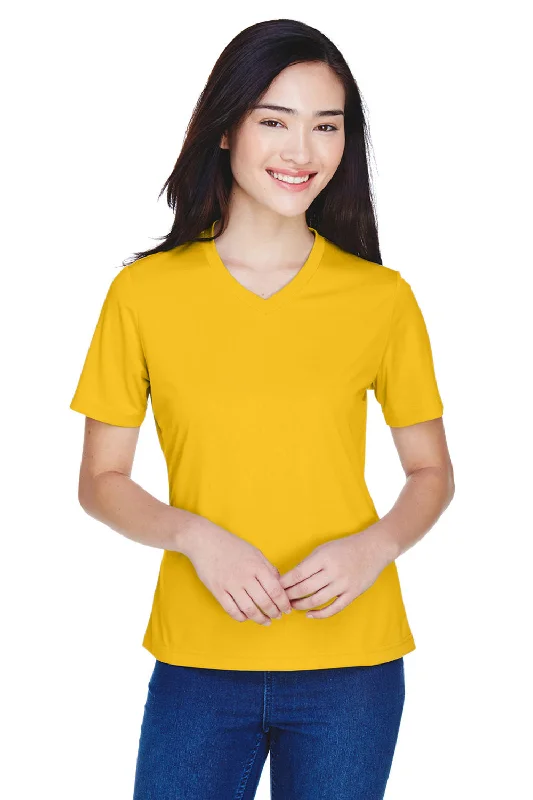 pocket black T-shirts -Team 365 Womens Zone Performance Moisture Wicking Short Sleeve V-Neck T-Shirt - Athletic Gold