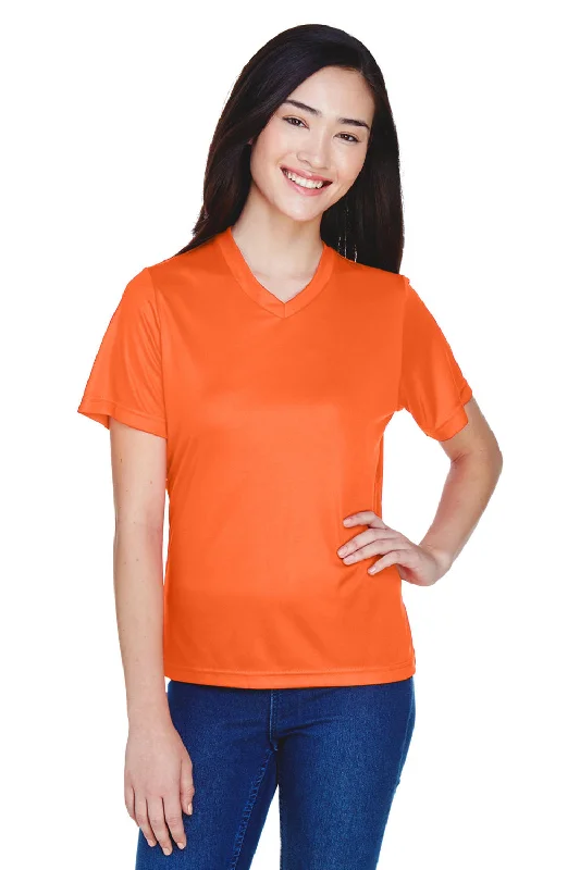 striped red T-shirts -Team 365 Womens Zone Performance Moisture Wicking Short Sleeve V-Neck T-Shirt - Orange