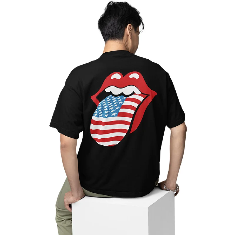 funny teal T-shirts -The Rolling Stones Oversized T shirt - Patriotic Lips