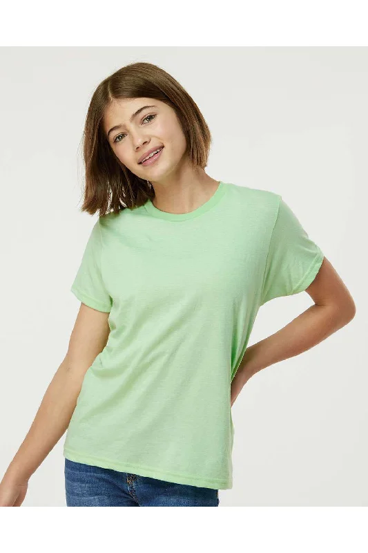 casual indigo T-shirts -Tultex Youth Fine Jersey Short Sleeve Crewneck T-Shirt - Heather Neo Mint Green