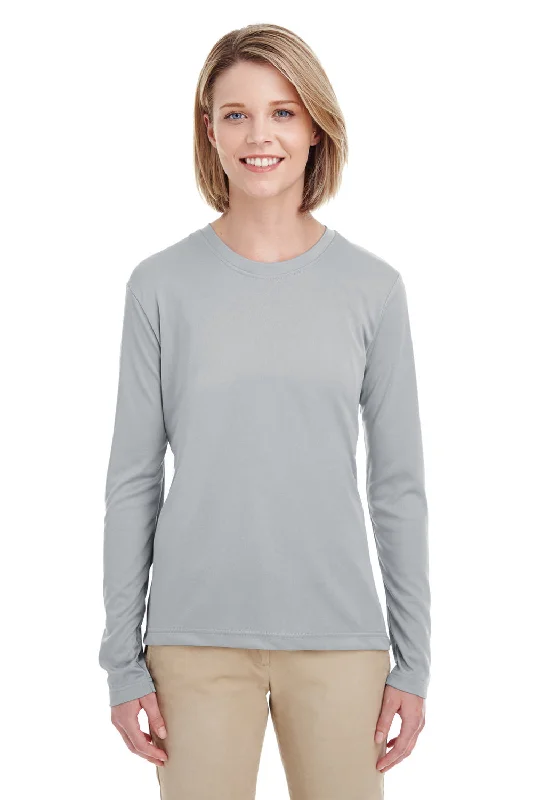 plain white T-shirts -UltraClub Womens Cool & Dry Performance Moisture Wicking Long Sleeve Crewneck T-Shirt - Grey