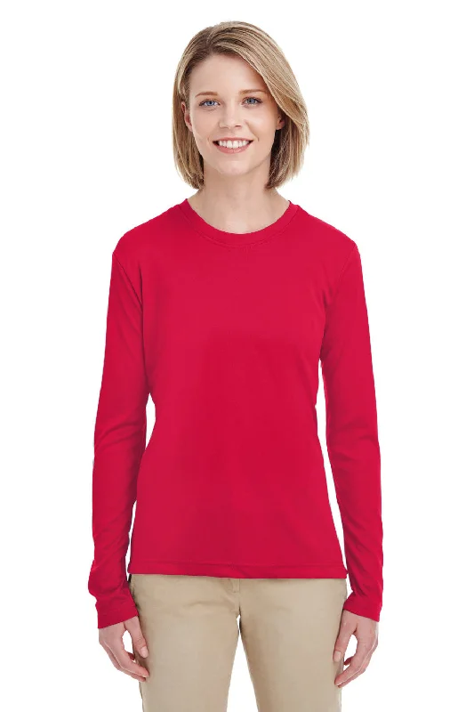 plus-size beige T-shirts -UltraClub Womens Cool & Dry Performance Moisture Wicking Long Sleeve Crewneck T-Shirt - Red