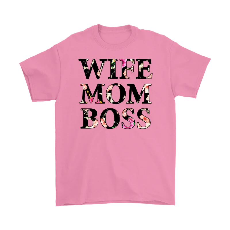 women’s blue T-shirts -WIFE MOM BOSS Floral Design Unisex T-Shirt