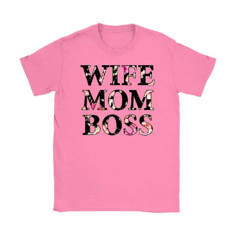 holiday maroon T-shirts -WIFE MOM BOSS Floral Design Women's T-Shirt