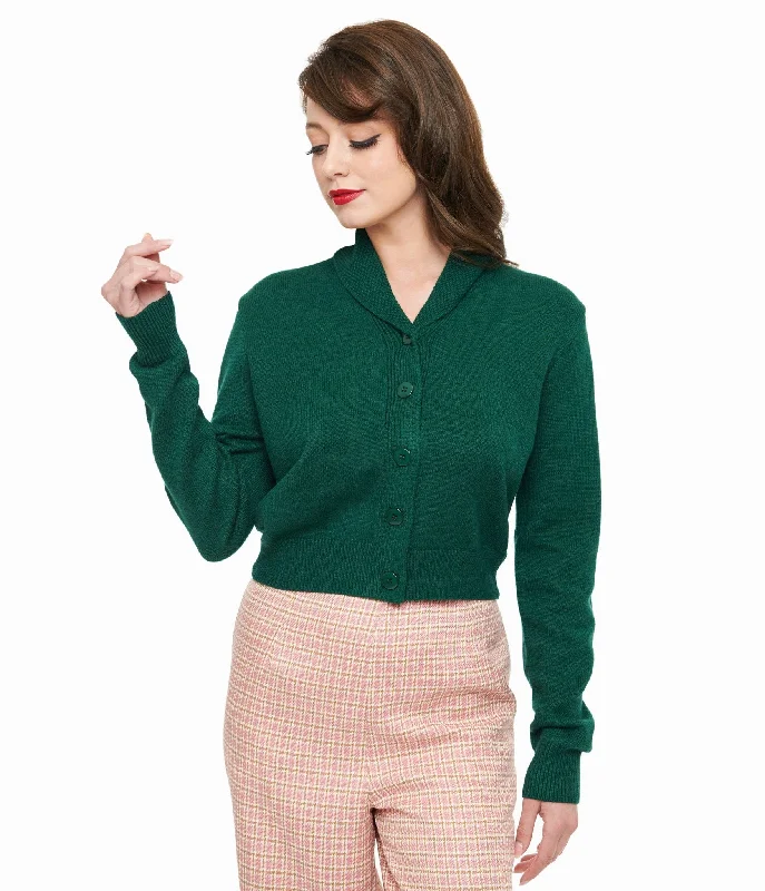 cardigan for downtime -1950s Forest Green Cropped Cardigan