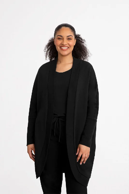 cardigan for camping -Bamboo Fleece Cocoon Cardi | Black