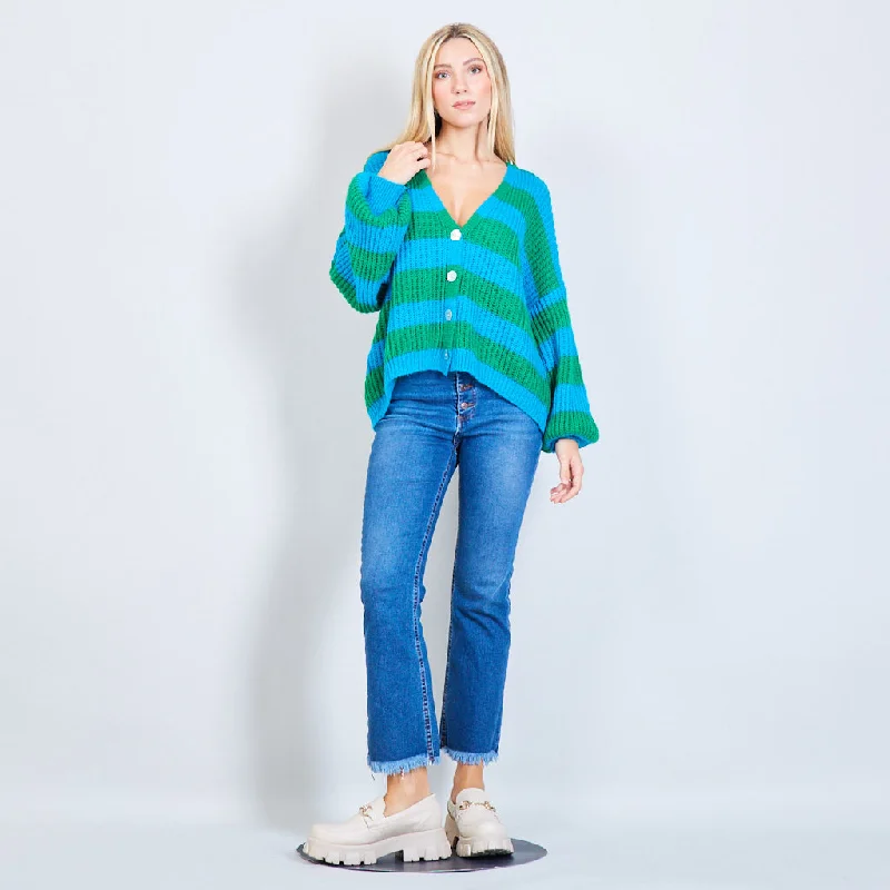 cardigan with twist -Bi-color knitted cardigan with strip pattern wholesale