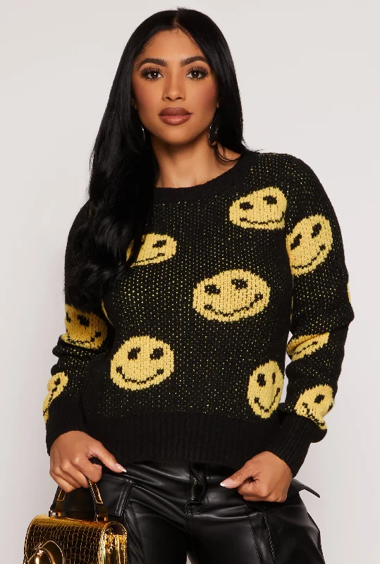 pullover sweater for home -Smiley Print Sweater