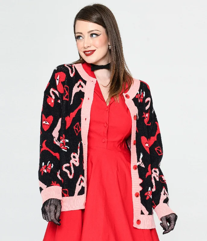 cardigan soft blend -Black & Valentines Print Long Cardigan