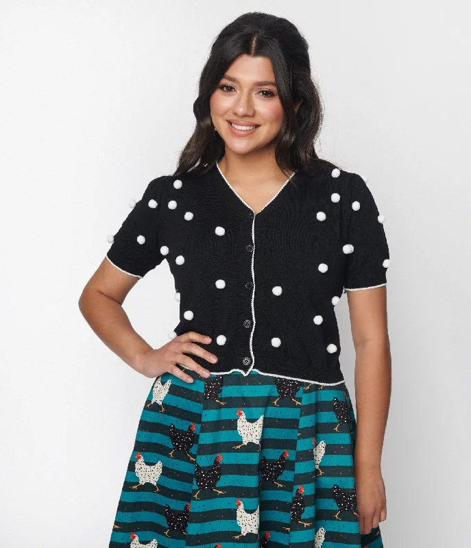 cardigan with patches -Black & White 3D Polka Dot Cropped Cardigan