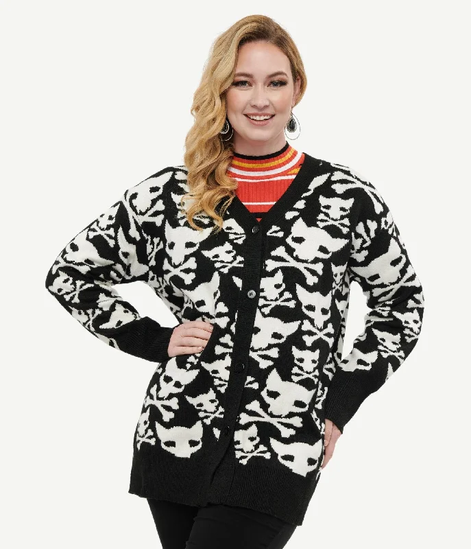 cardigan for gatherings -Black & White Hell Kitten Chunky Cardigan