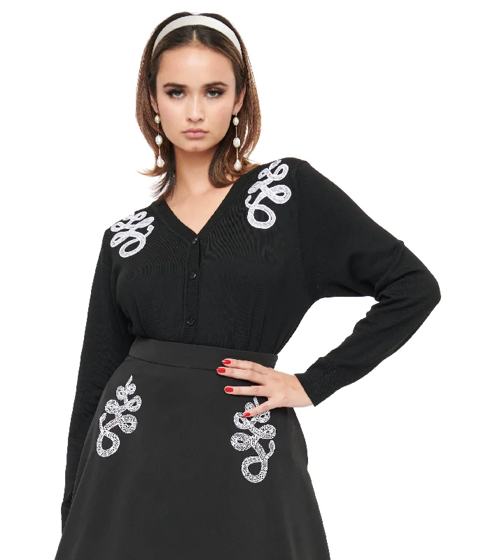 cardigan with border -Black & White Snake Embroidered Cardigan