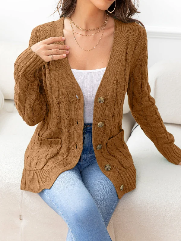 cardigan with flap -Button Down Cable-Knit Cardigan