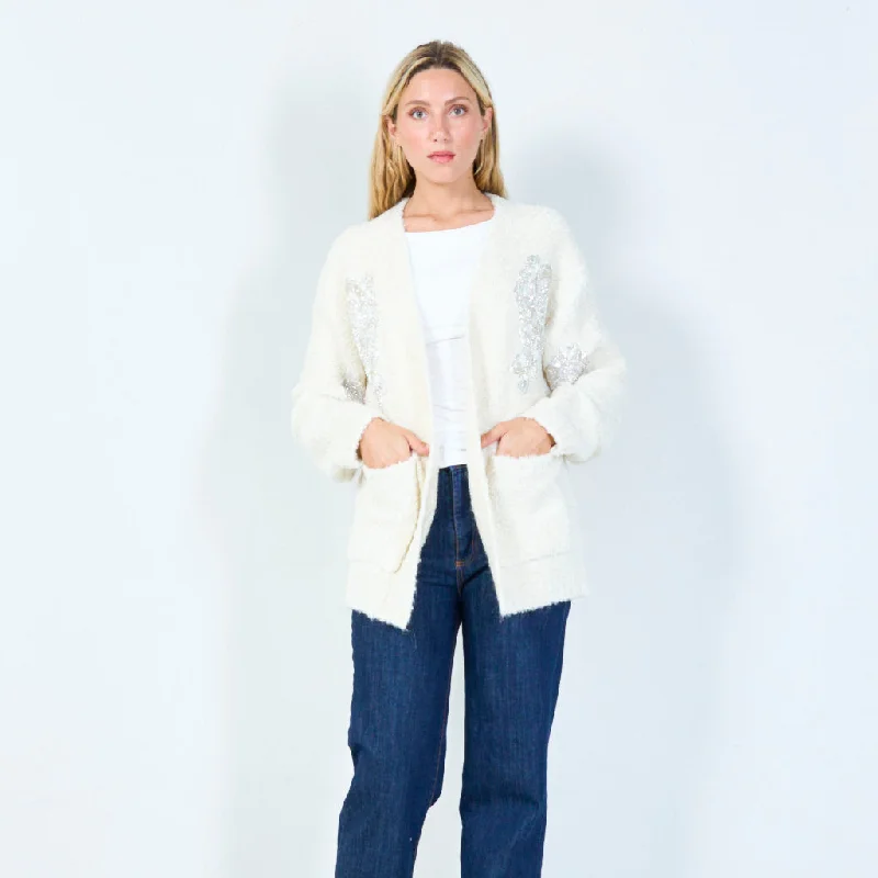 cardigan with edge -Chic embellished open-front cardigan wholesale