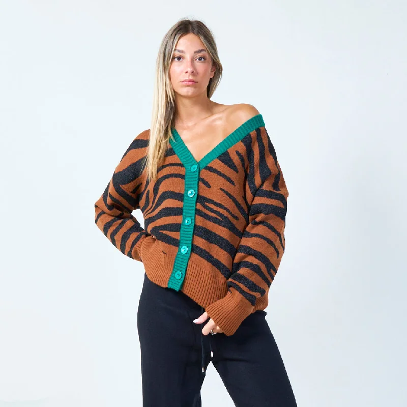 cardigan with slit -Chic zebra print cardigan wholesale