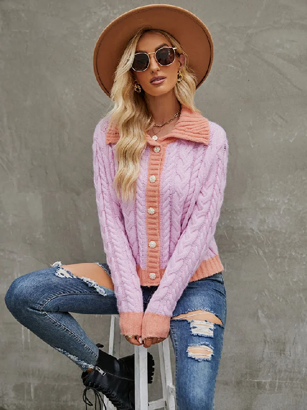 cardigan for fall nights -Collared Neck Long Sleeve Cardigan