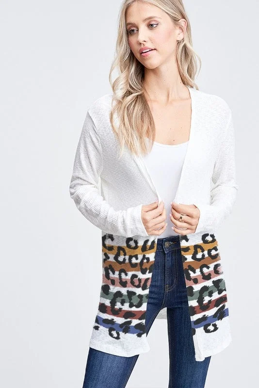 cardigan for adventures -Colorful Leopard Stripe Cardigan - Ivory