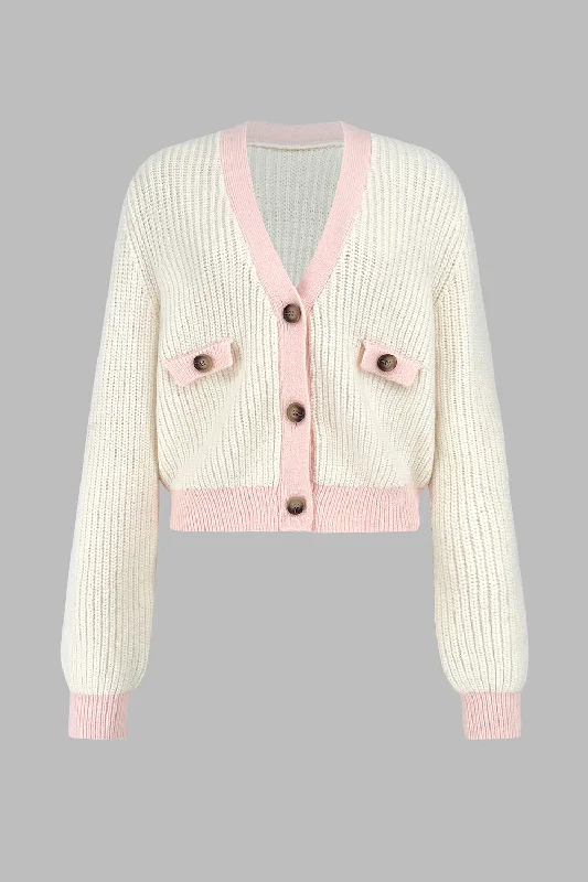 cardigan with lining -Contrast Trim Button Up Dropped Shoulder Cardigan