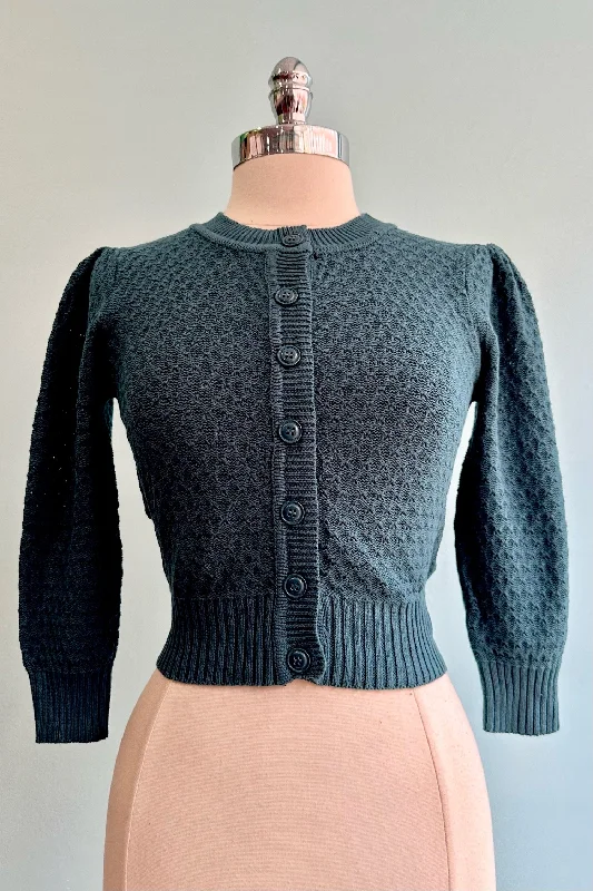 cardigan for lazy nights -Peacock Puff Sleeve Cropped Cardigan