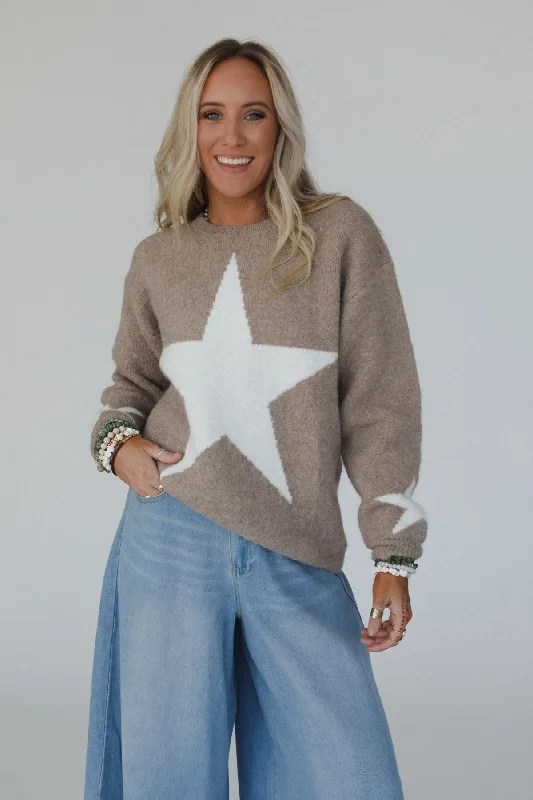 pullover sweater for evenings -Corrine Star Print Sweater - Latte